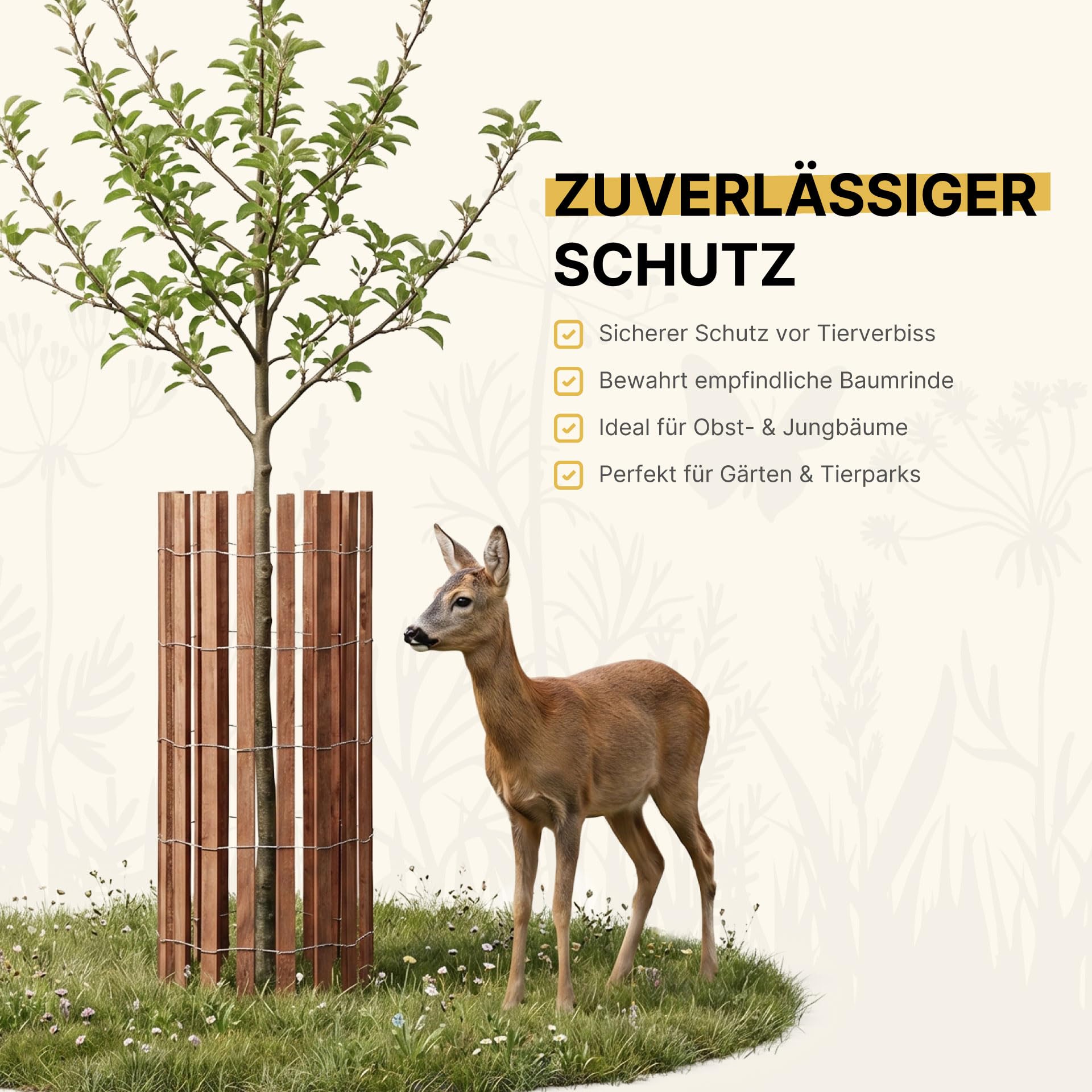 Baumschutz-/ Bissschutzzaun aus Fichte (imprägniert) | Länge 5 Meter | Höhe 120 cm | Lattenabstand ~6 cm