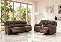 Vista 60 de Juego de 2 sofás reclinables manuales de cuero sintético, juego de sofá reclinable para sala, muebles modernos para sala con portavasos/consola