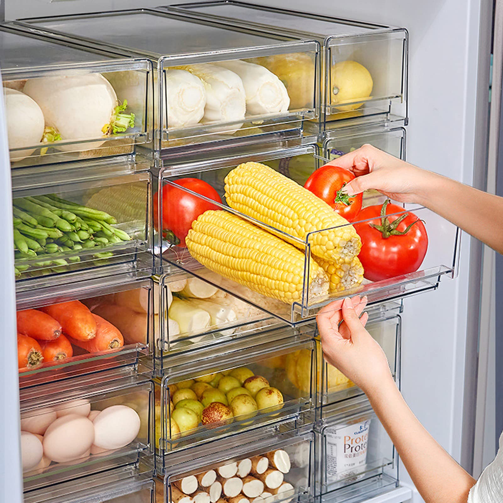 ANJUKE 16 Contenitori Per Alimenti In Plastica Con Coperchio | Set Impilabile Ed Ermetico Con Colino | Da 200ml A 3700ml, Senza BPA | Per Frutta, Verdura E Carne