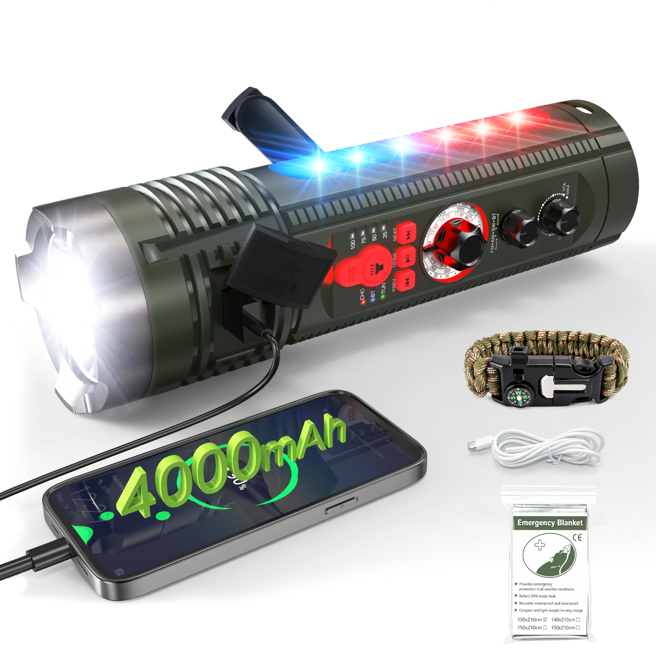 Emergency Crank Radio with AM/FM/SW, Portable Flashlight Radio