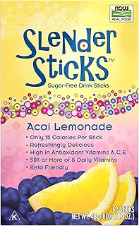 NOW Foods, Slender Sticks, Acai Lemonade, Sugar-Free Drink Sticks, 10 Calories/Stick, 12/Box