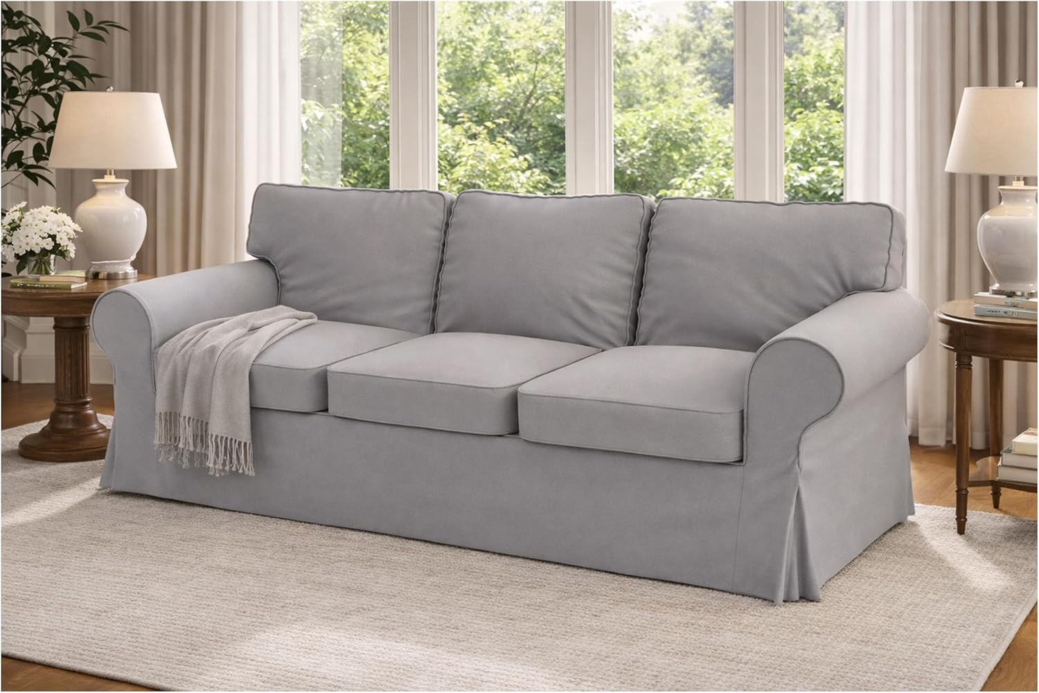 Heavy Cotton Ektorp 3 Seat Sofa Cotton Cover Replacement Compatible with IKEA Ektorp Three Seat Sofa Slipcover (Light Gray Durable Cotton)