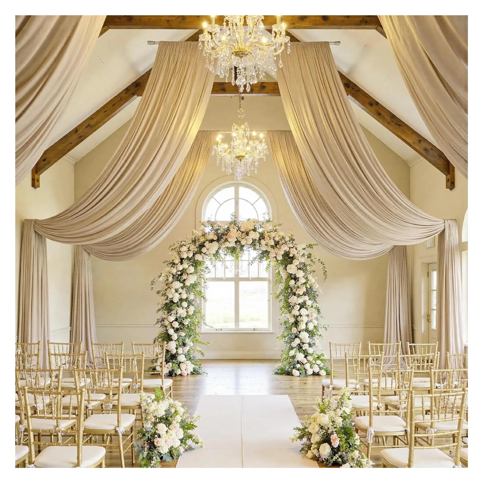 Panneaux De Rideaux De Plafond Rideaux de Plafond sans Plis for fête Mariage, draperie en Tissu Polyester for auvent Tente, décor Salle Banquet d'hôtel(Champagne,1 Panel 75x800cm)