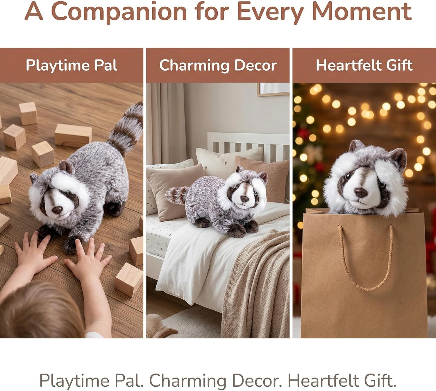 Simulation Raccoon Plush Toy 12 Inch Long, Cute Soft Raccoon Stuffed Animal Plush Toys for Kids Boys and Girls, Lifelike Stuffed Toy