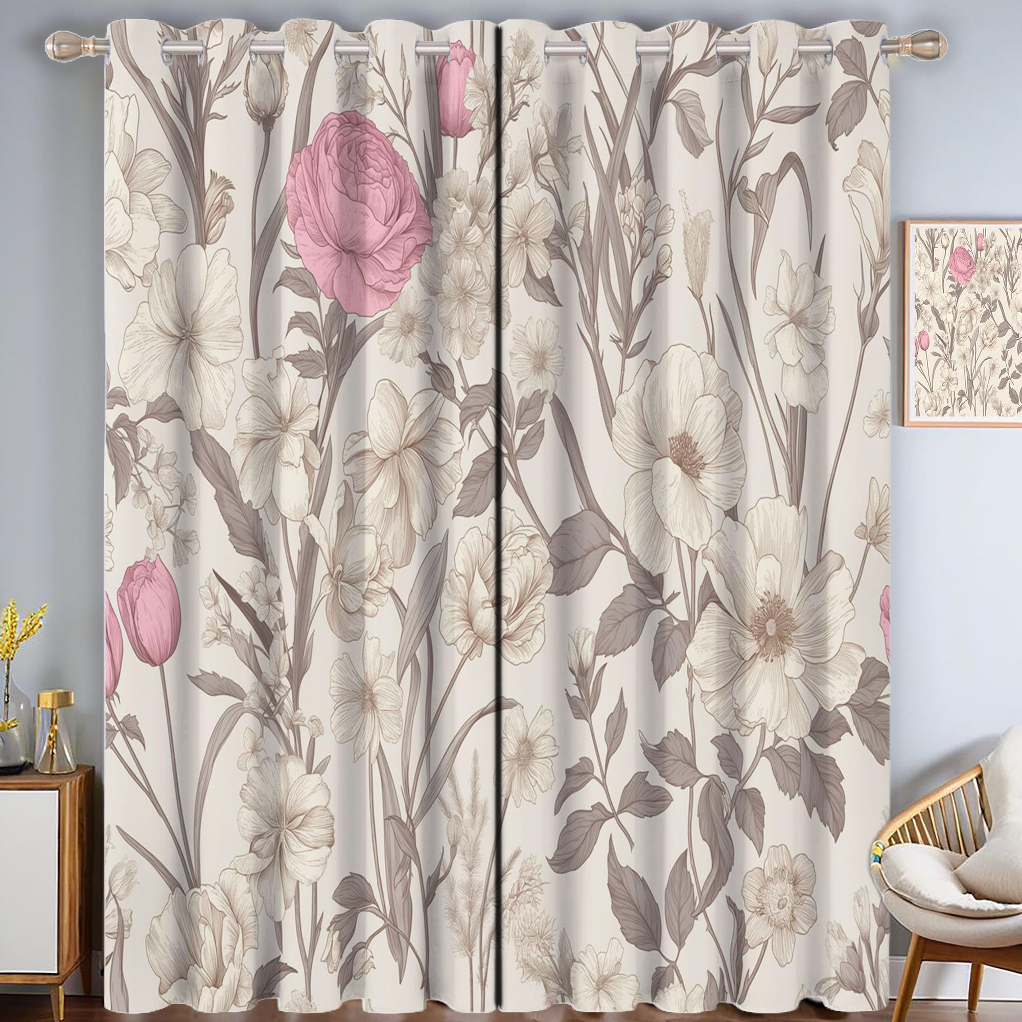 Rideaux avec motif roses tulipes thermiques isolants et opaques