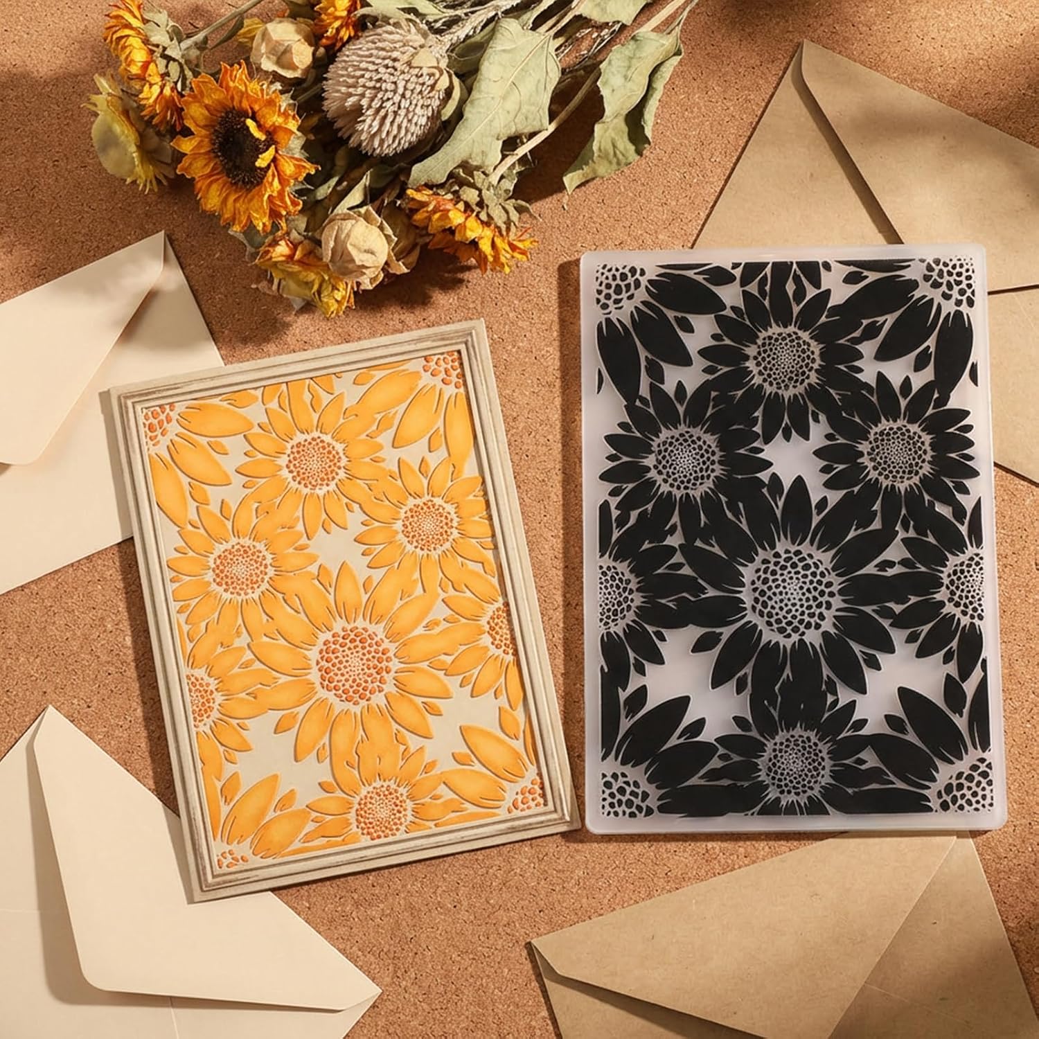 Elegaperma 2 Pcs Embossing Folder, 3D Sunflower and Rose Flowers,Clear | Matelasse Embossing Folder, 3D Embossing Folders for Card Making for DIY Scrapbooking,Arts Supplies,Decor