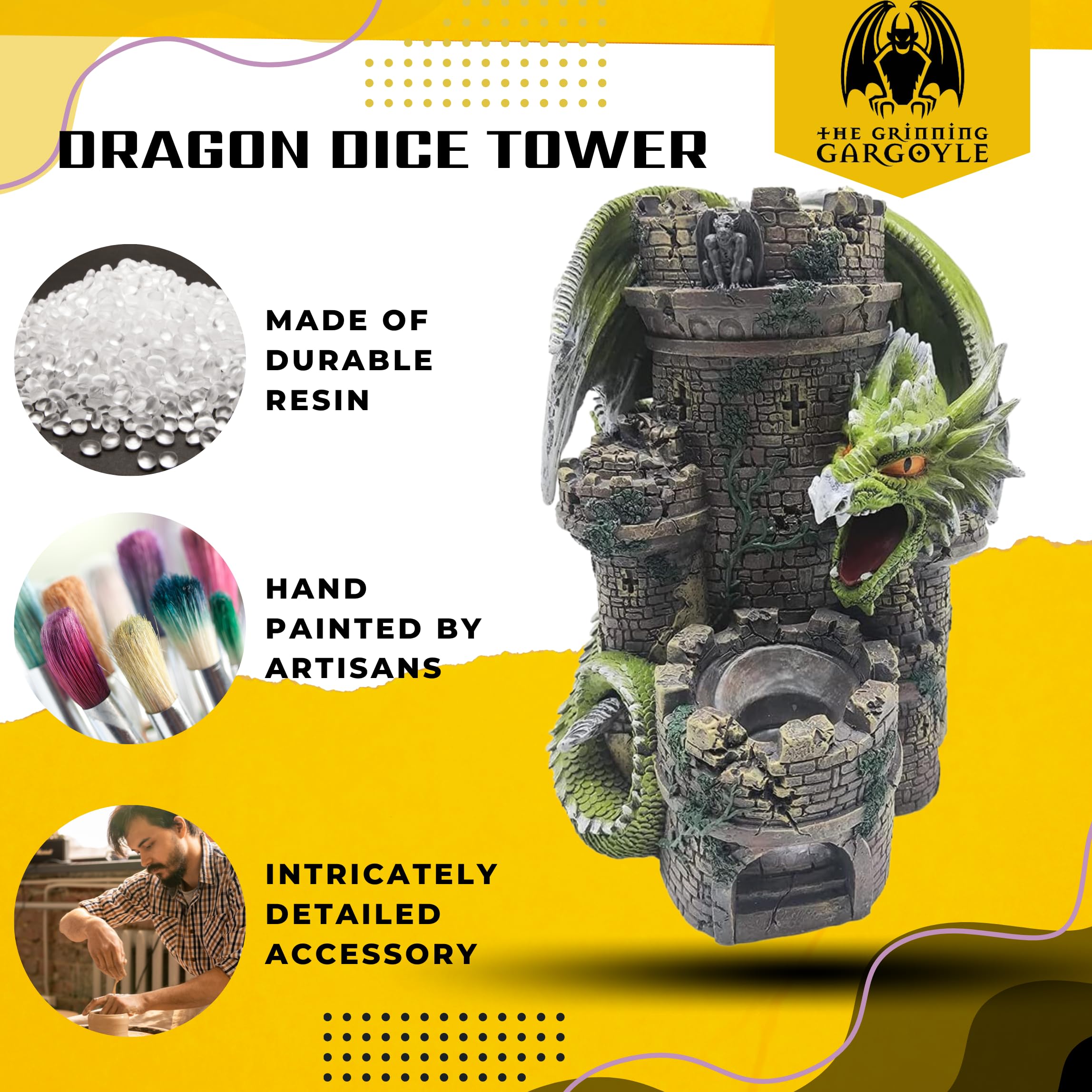 Grinning Gargoyle Green Dragon Keep DnD Dice Tower, Amazing Hand Painted 26cm Resin Dice Roller - Image 2