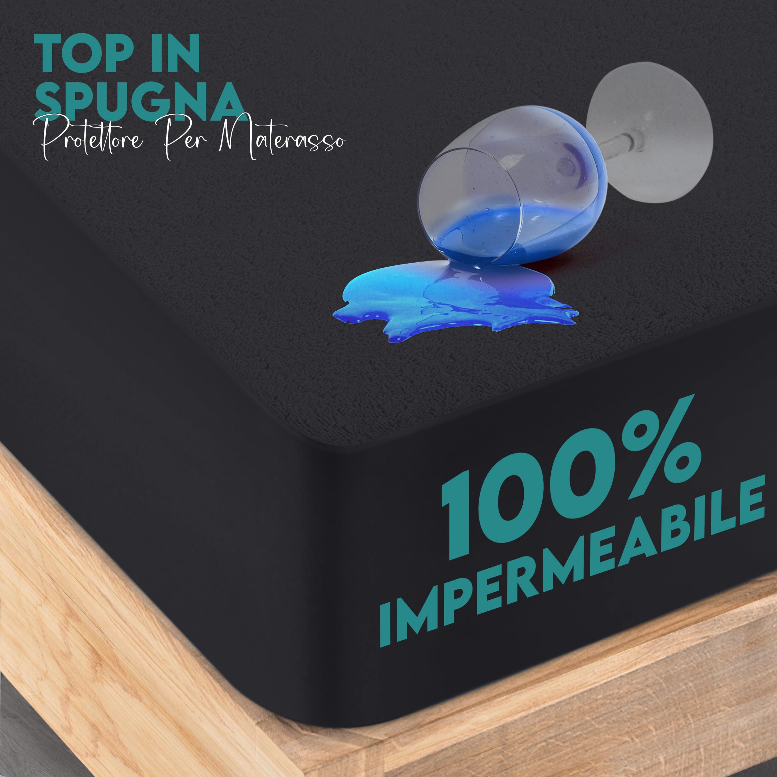 Utopia Bedding Coprimaterasso Matrimoniale Impermeabile 160 x 200 x 30 cm, Certificato OEKO-TEX, Proteggi Materasso, Traspirante, Lavabile, Stile Montato Tutto Intorno Elastico (Nero)