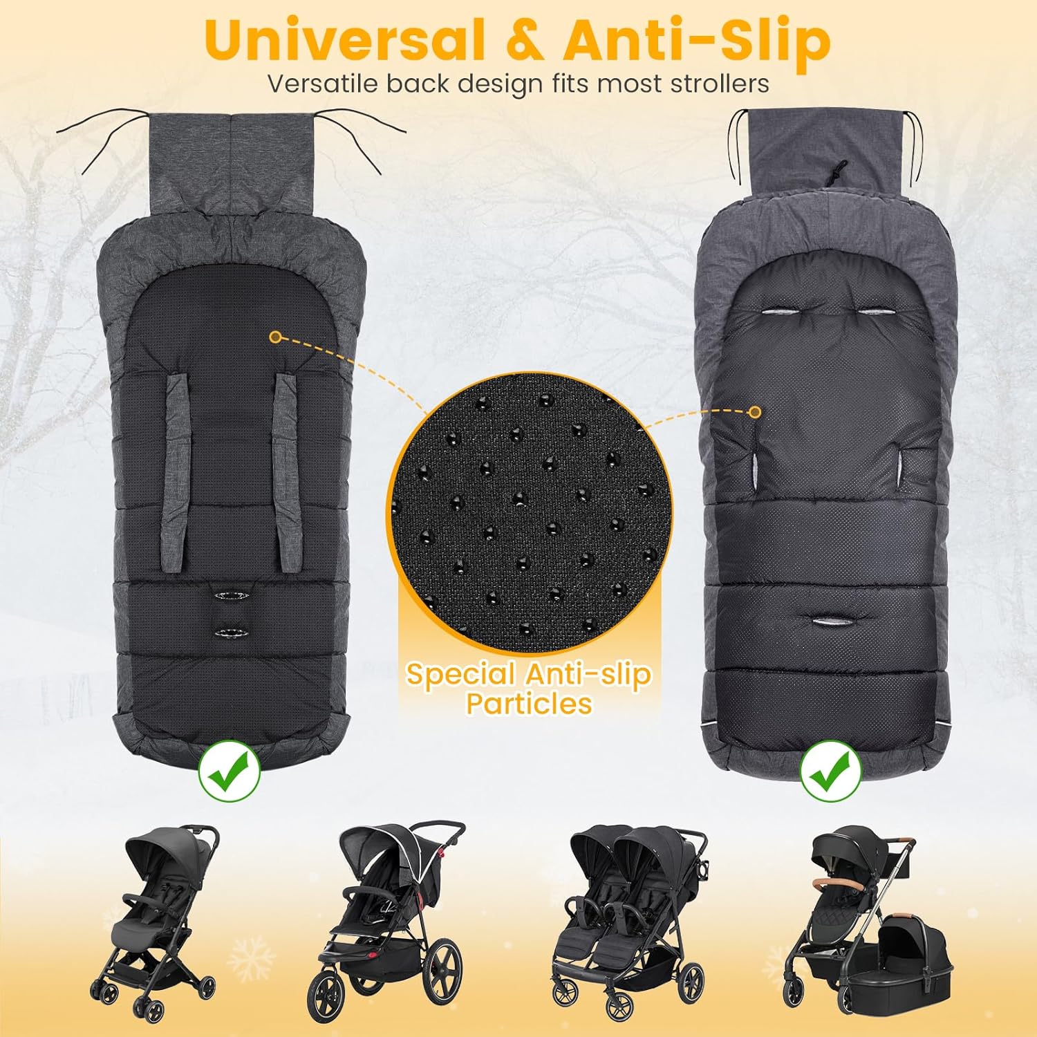 Orzbow Universal Stroller Footmuff, Winter Baby Bunting Bag for Stroller - Baby Sleeping Bag with Coral Fleece Lining for Cold Weather, Water-Repellent, Winter Must Have for Toddler Kids, Dark Grey - Image 5