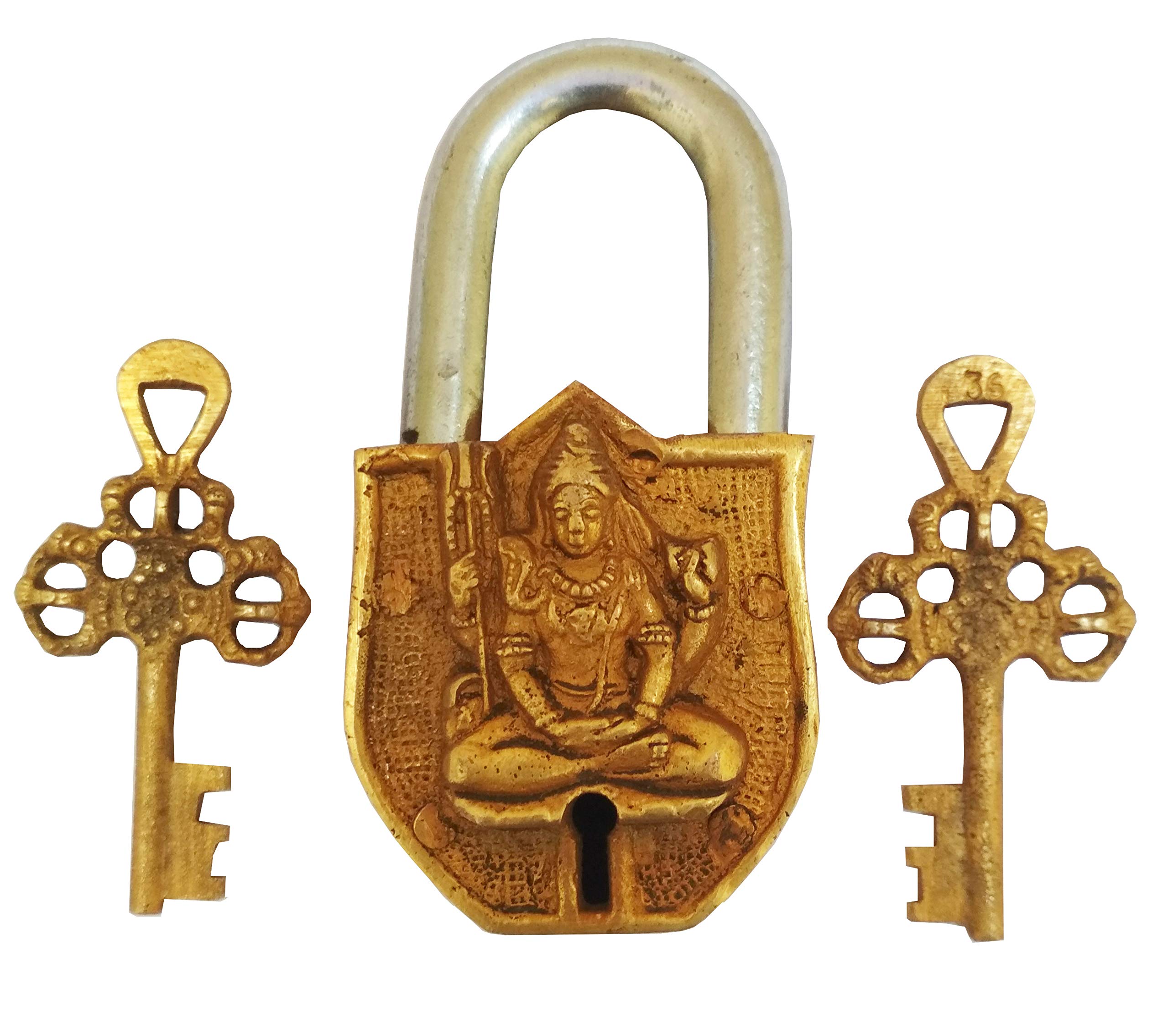 AmiLuv_Collections Handmade Brass Antique Pad Lock with Mahadev Idol
