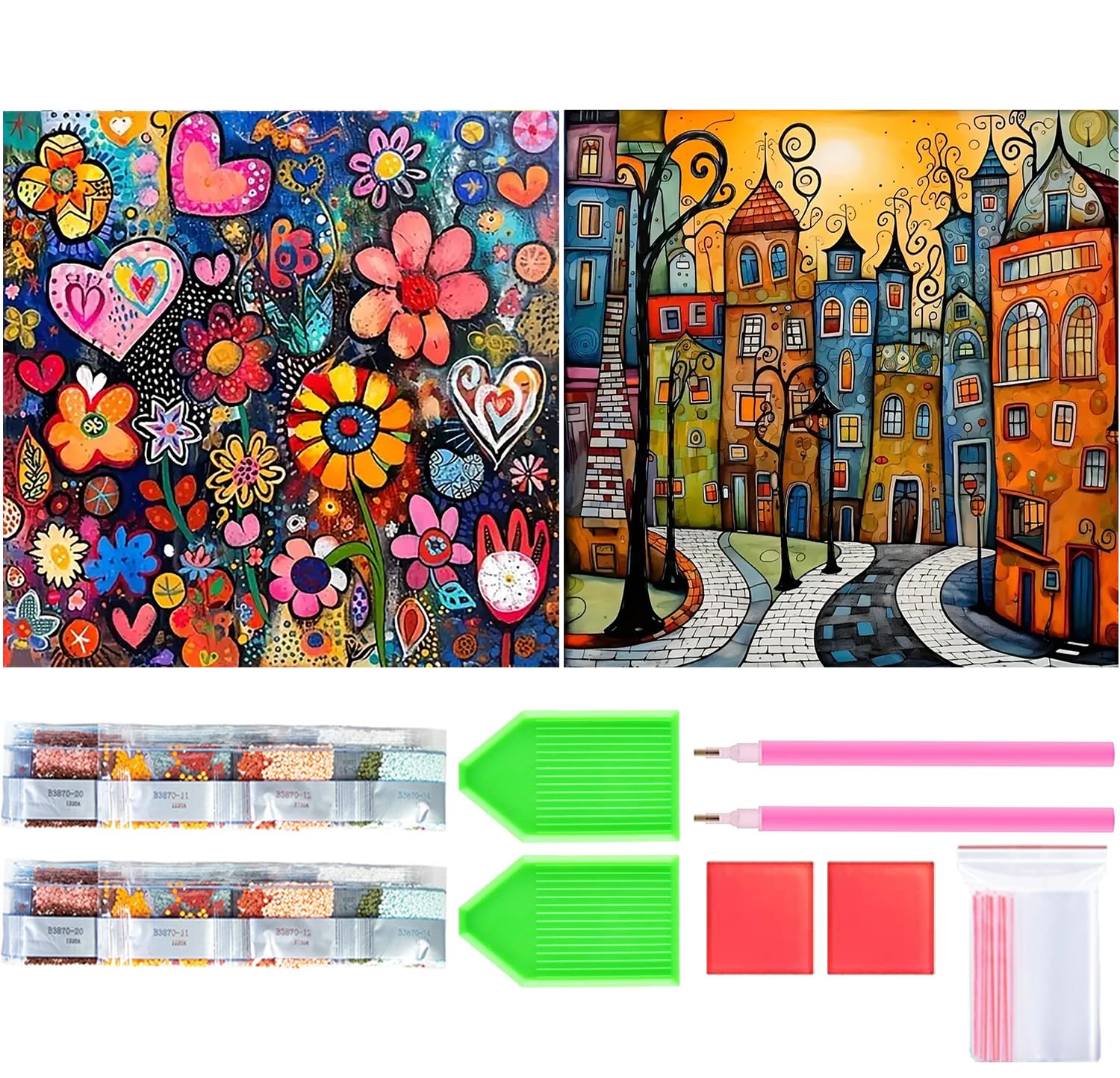 Amyaker ダイヤモンドアート キット 丸いビーズ 全面 2個セット ダイアモンドビーズ絵画キット DIY 手作り絵画 モザイクアート 5D モザイクアート ダイヤモンド塗装 全面貼り付けタイプ 30x30cm 漫画