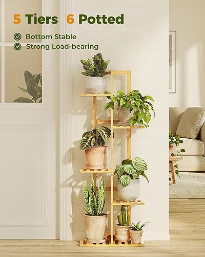 Miniatura 3 de Bamworld Soporte de bambú para plantas de interior, estante de 5 niveles para plantas de exterior, soporte de esquina para múltiples plantas,