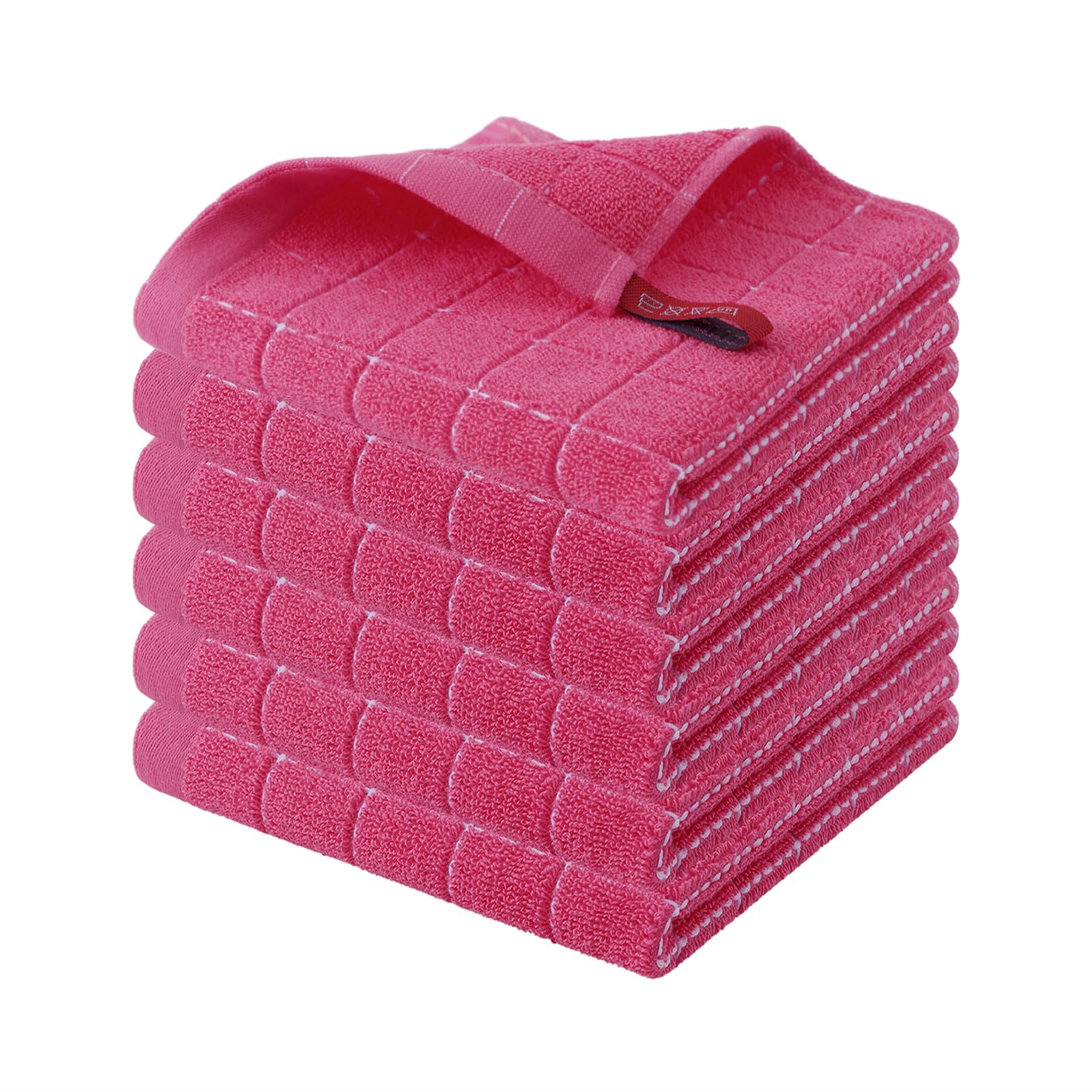 Homaxy 100% Cotton Terry Kitchen Dish Cloths, 6 Pack, Rose Red | Ultra Soft and Absorbent, Suitable for Drying and Washing Dishes