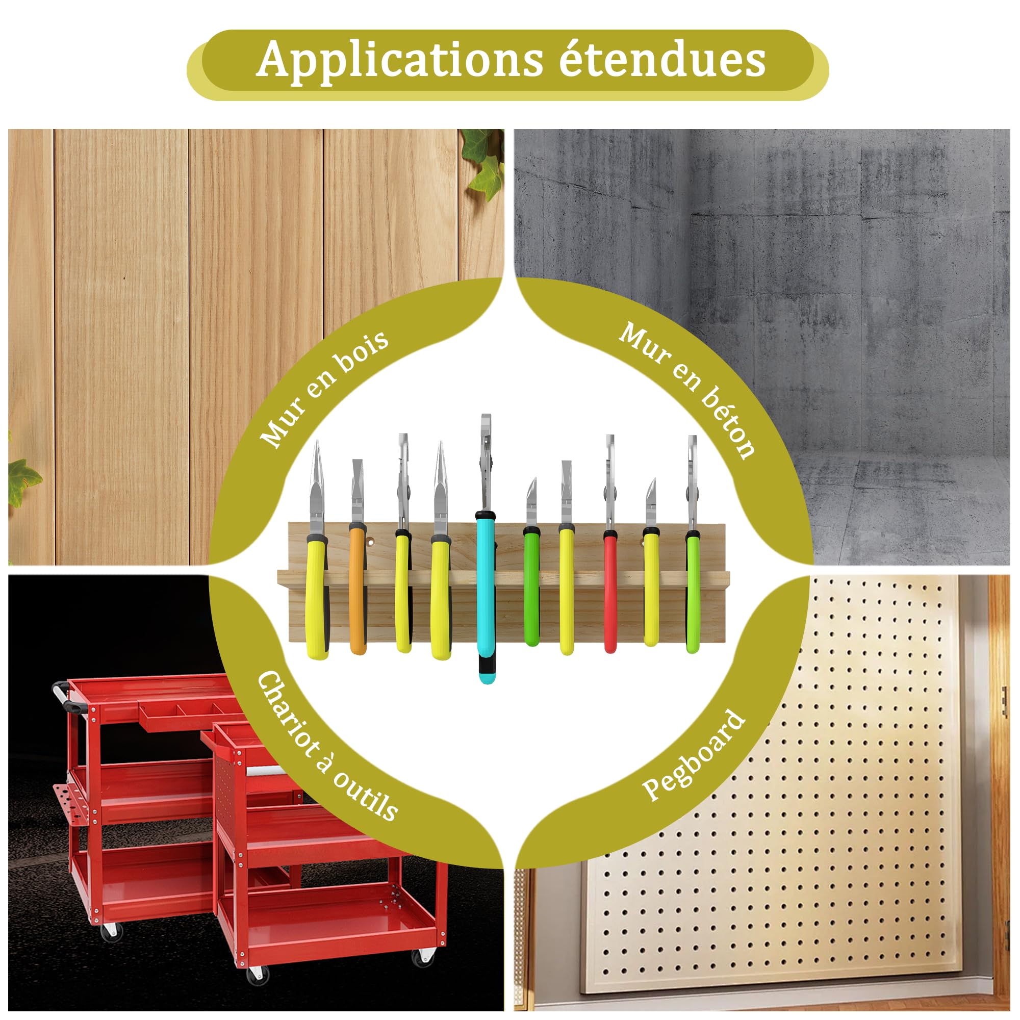 uyoyous - Estantería de pared para herramientas (3 unidades) | Soporte de pared para herramientas de madera maciza, almacenamiento óptimo para taller y garaje