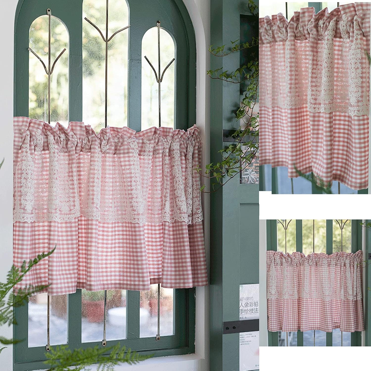Tier Curtain Short Curtains with Lace,Lattice Bistro Curtain Country Style,Living Room Bedroom Bathroom Kitchen Small Window Cafe Curtain,Modern Translucent Short Curtains Valance