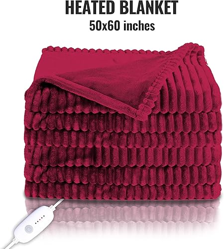 Miniatura 3 de Tamaño de la manta eléctrica manta térmica de 50 x 60 pulgadas, franela suave y acanalada, manta de calor rápido con 5 niveles de calefacción y 3