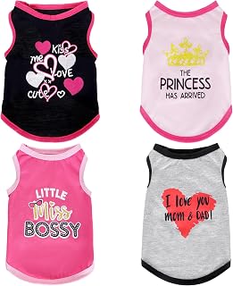 Pistha 4 Pack Cute Sleeveless Dog Shirts for Small Medium Dogs Cats - Summer Heart Print Puppy T-Shirts (S-XXL)