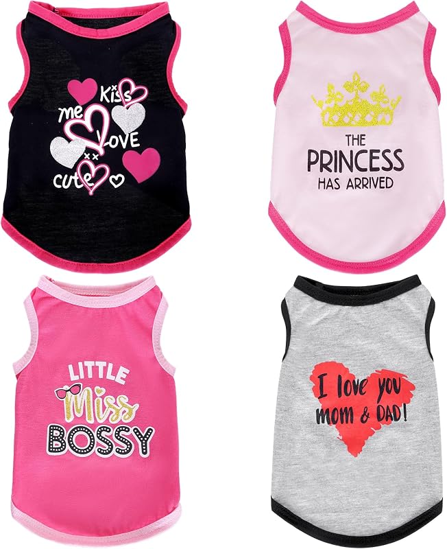 4Pack Dog Shirts Summer Printed Puppy Clothes Sleeveless for Dogs Cats Girl | Lightweight & Soft, Adorable Dog Shirt Pet T Shirts Dog Clothes for Small Medium Dogs Cats