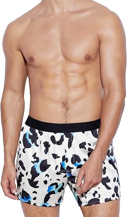 Mens Silk Boxer Shorts - Pure Mulberry Silk Underwear, Luxury Sleepwear, Pajamas Lounge Shorts - Improved Waistband Medium, Leopard