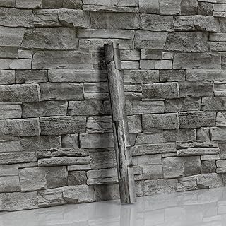 Hode Selbstklebend Tapete Steinoptik 44x1000cm, Ziegel Klebefolie Möbel Vintage, Selbstklebende Folie Wasserdicht für Küche Schlafzimmer Wand, Grau Backstein Stein Tapeten Dekoratives