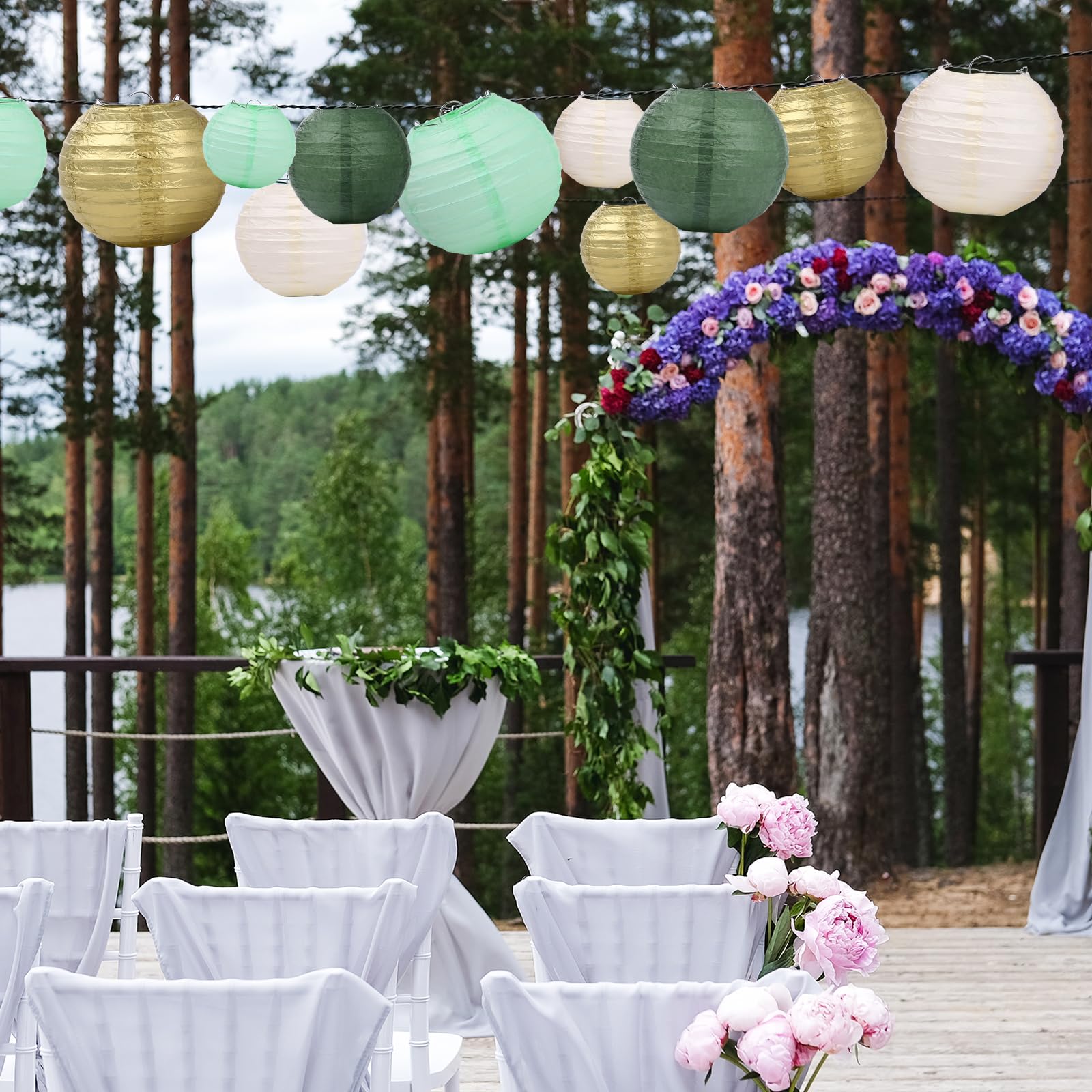 Assorted Size Lanterns 12-Piece Sage Green Paper Lanterns Set - Rustic ...