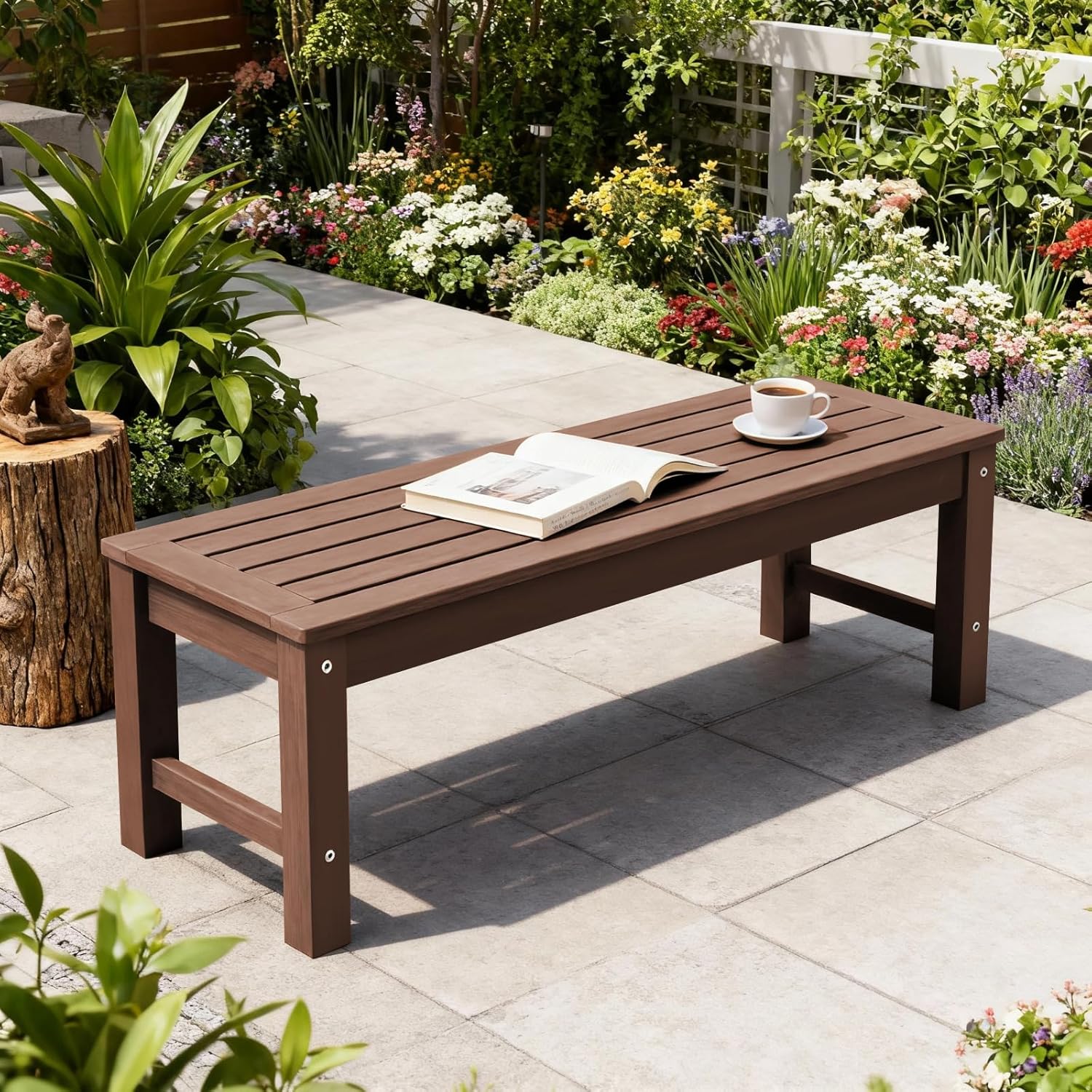 Psilvam 47" Outdoor Bench Weatherproof, All Weather Polylumber 2-Person Backless Bench,Garden Bench with 700Lbs Weight Capacity, Patio Bench for Porch,Garden and Park (Brown)