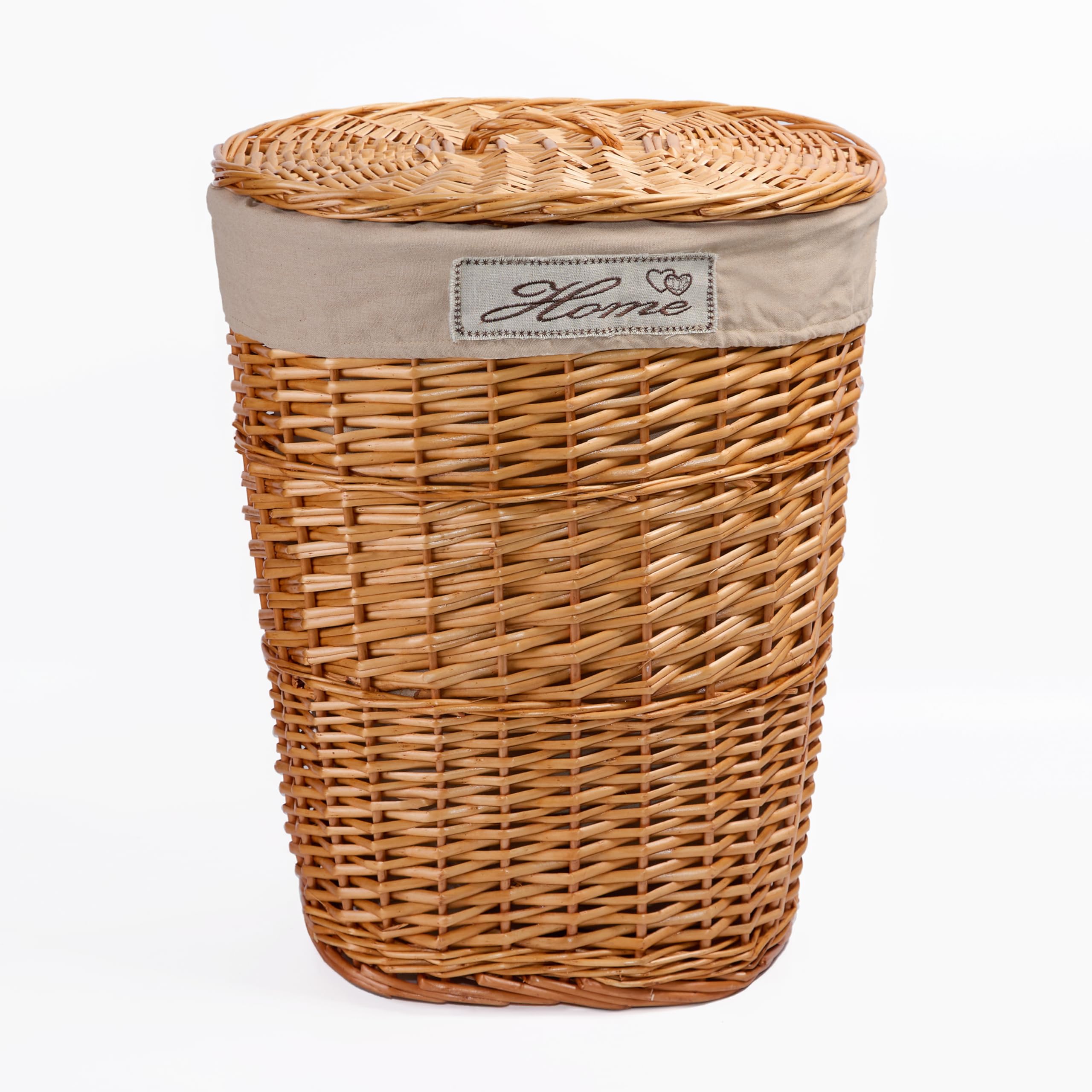 Green Leaves Honey Wicker Oval Laundry Basket Bathroom Storage Laundry Bag Bin With Liner And Lid (Honey)