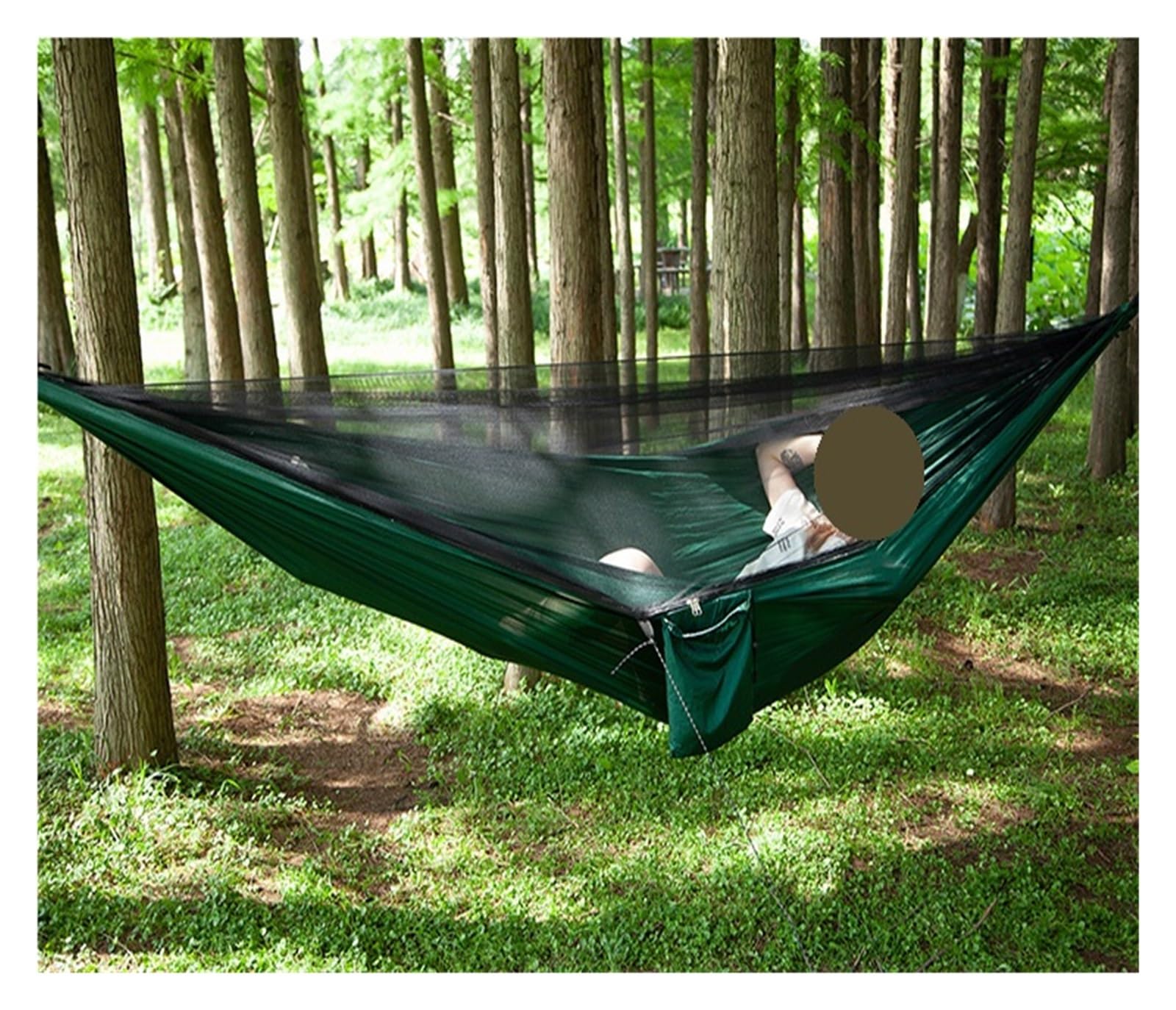 Hamac. Hamac de Camping 2 Places avec moustiquaire, balançoire pour Adultes, mobilier de Jardin extérieur. Hamacs d'extérieur (Vert armée) (Vert foncé 1)