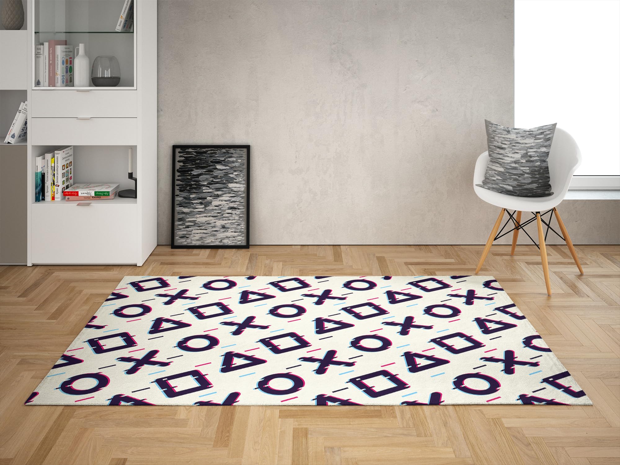 Oedim Alfombra Símbolos Gamer Azul y Blanco, 120x95cm, Alfombra Cocina Vinilo, Alfombra Salón Antideslizante, Suelo vinílico