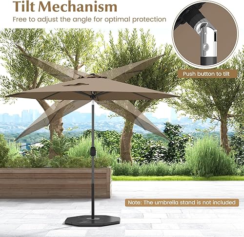 Miniatura 6 de HAPPYGRILL Sombrilla de patio de 9 pies para exteriores, sombrilla de mesa ajustable con inclinación y manivela