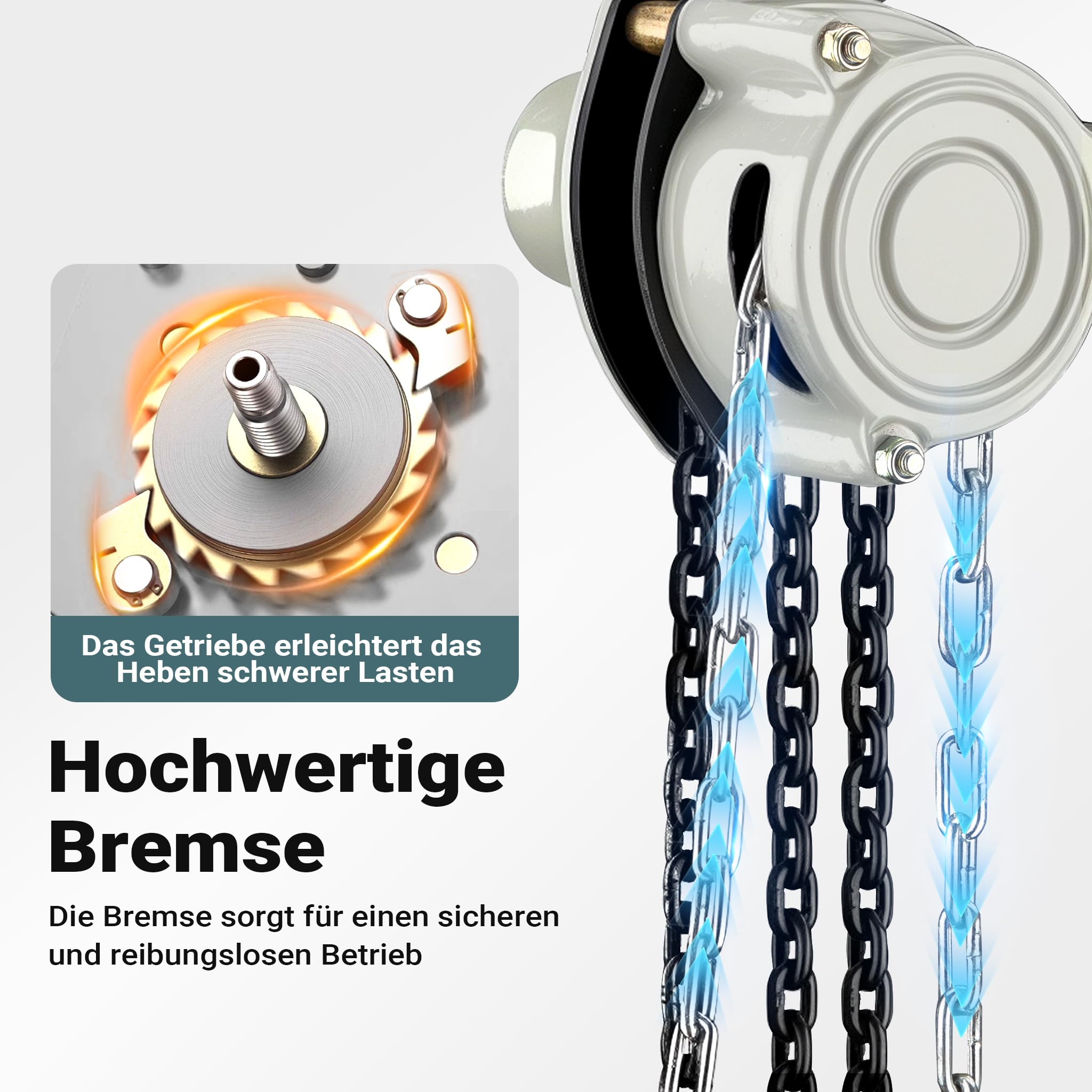 Wiltec Kettenzug bis 250 kg, robuster Handkettenzug 3 m Hubhöhe, Tragmittel mit 3 m Lastkette, Hebezeug manuell, hochbelastbares Hebemittel