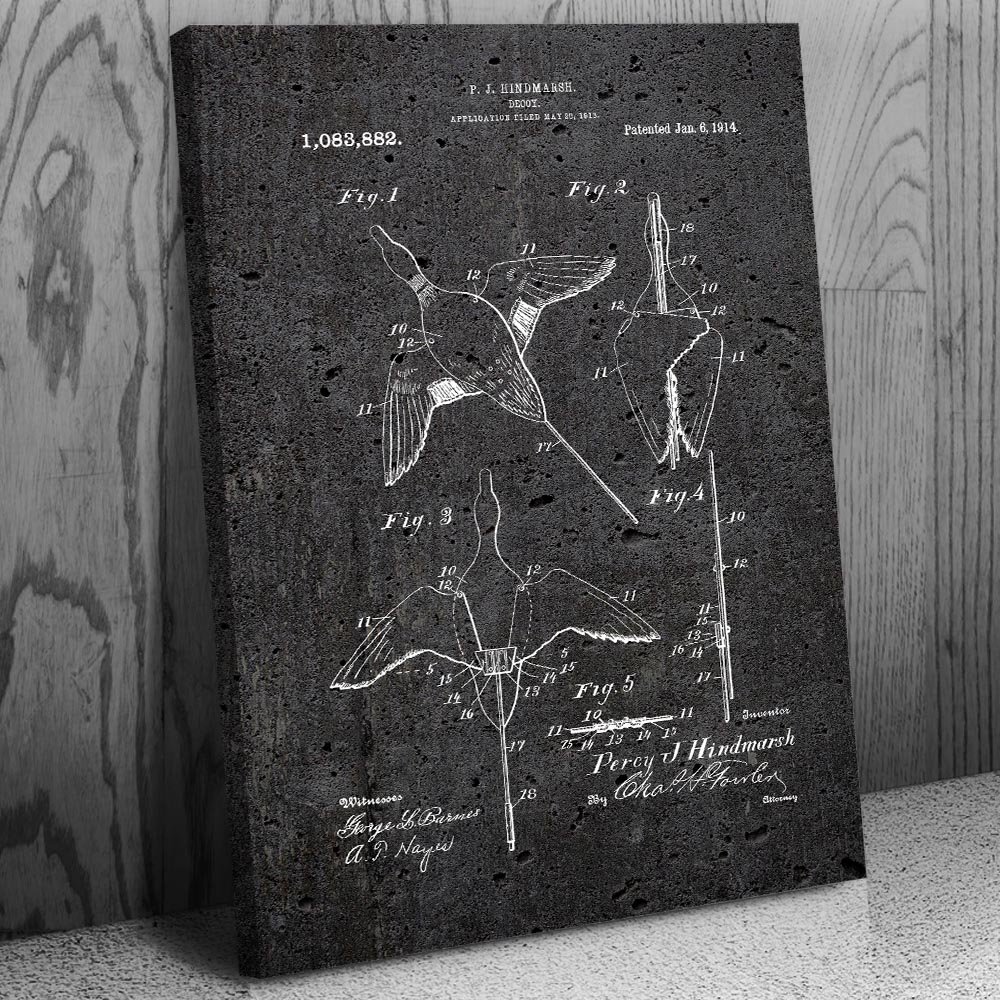 Duck Hunting Decoy Patent Canvas Print (12x16) Hunting Gifts, Cabin Decor, Gifts For Men, Man Cave Decor, Outdoorsman Gifts, Dad Gifts