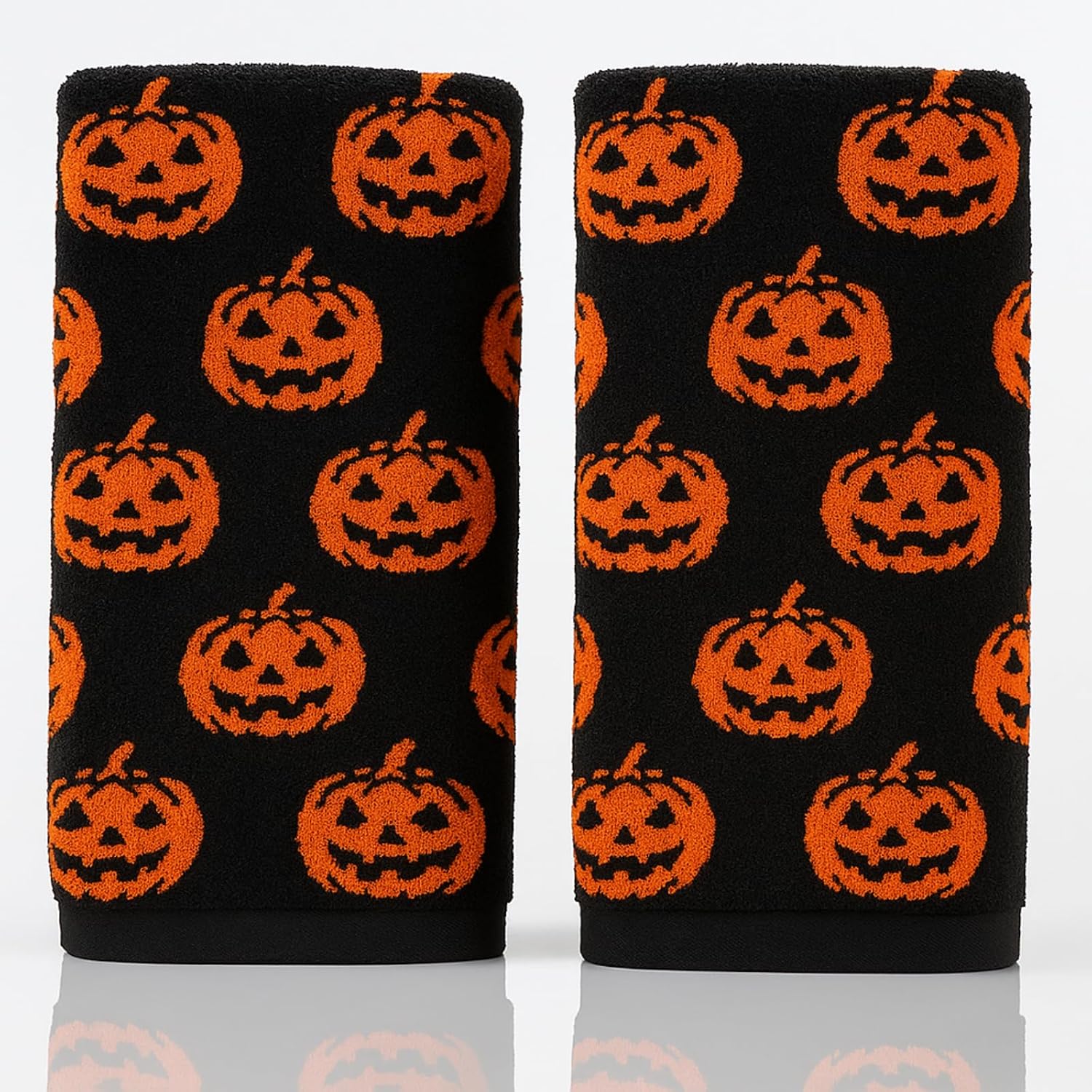 Breling 2 Pcs Cat Hand Towels Black White Cute Kitty Bathroom Towels 100% Cotton Highly Absorbent Soft Kitchen Dish Decorative Gifts for Cat Lovers Halloween Holiday Decorations, 13 x 29 Inch