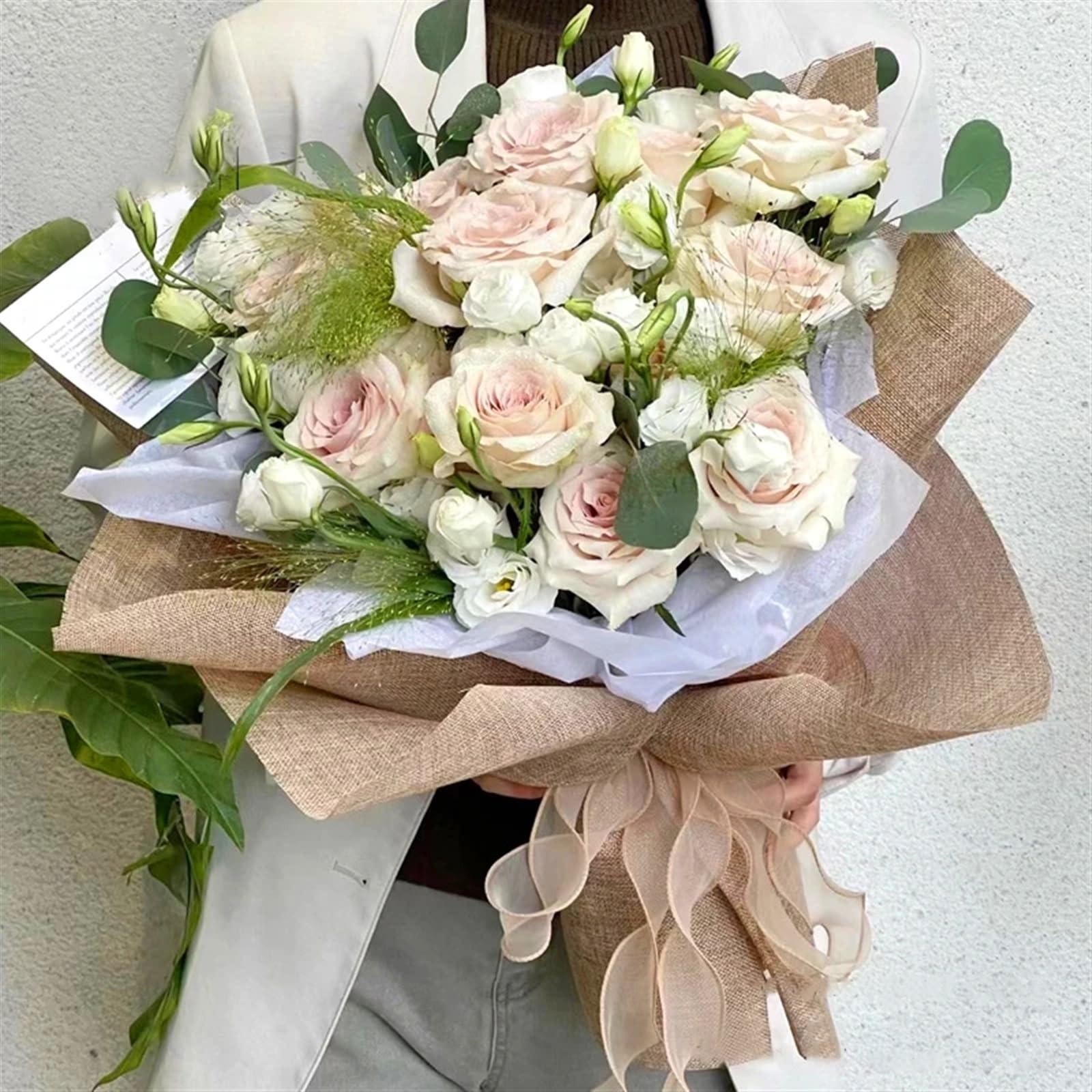 Blumen Papier 48 cm x 4,5 m Leinen Baumwolle Blume Geschenkpapier Wasserdicht Bouquet Verpackung Seidenpapier Hochzeit Geburtstag Party Verpackung Dekor(Pink)