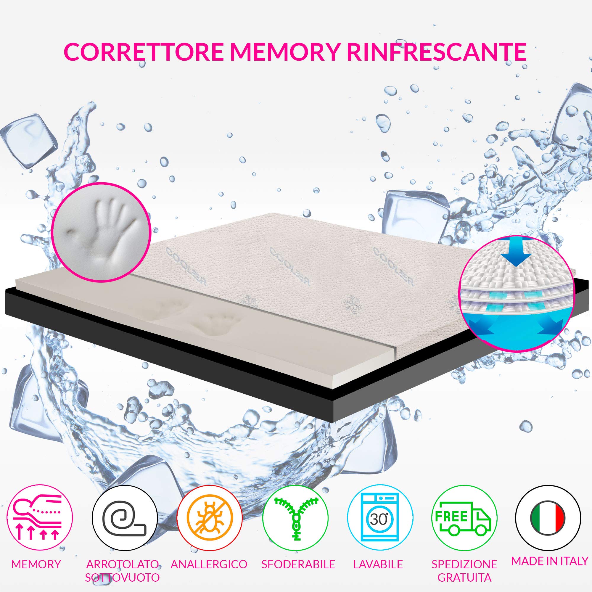Geemma s.r.l. Surmatelas en mousse à mémoire de forme rafraîchissante pour lit double 160 x 200 cm, hauteur 5 cm avec tissu hypoallergénique antimicrobien, déhoussable Cooler Fresh- Star Foam Plus
