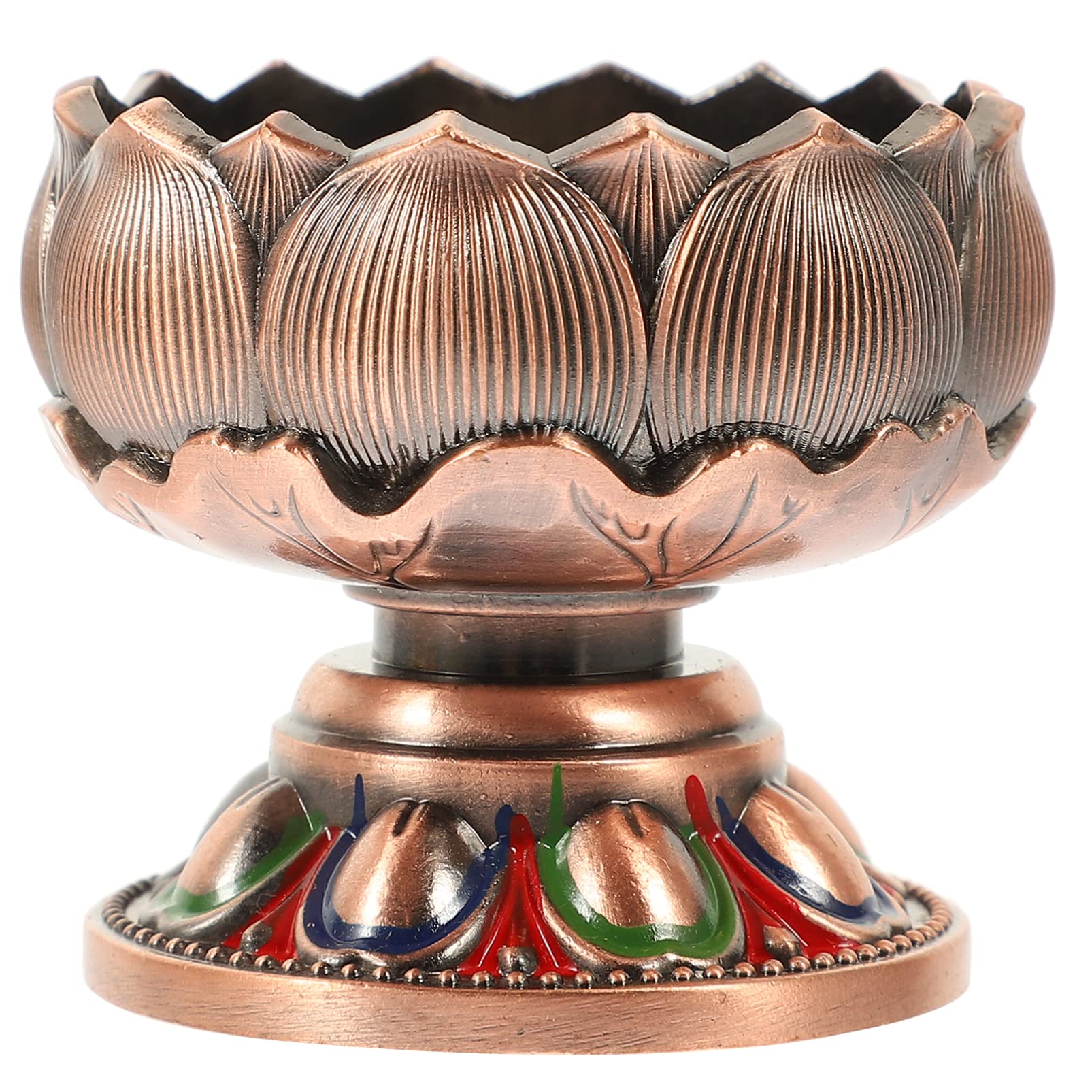 Vaguelly Metal Ghee Lamp Holder Buddhist Candle Holder Lotus Candle Holders Delicate Candlestick Buddhist Style Figurine Lamp Base Desktop Ornament Tea Light Holders Decorative