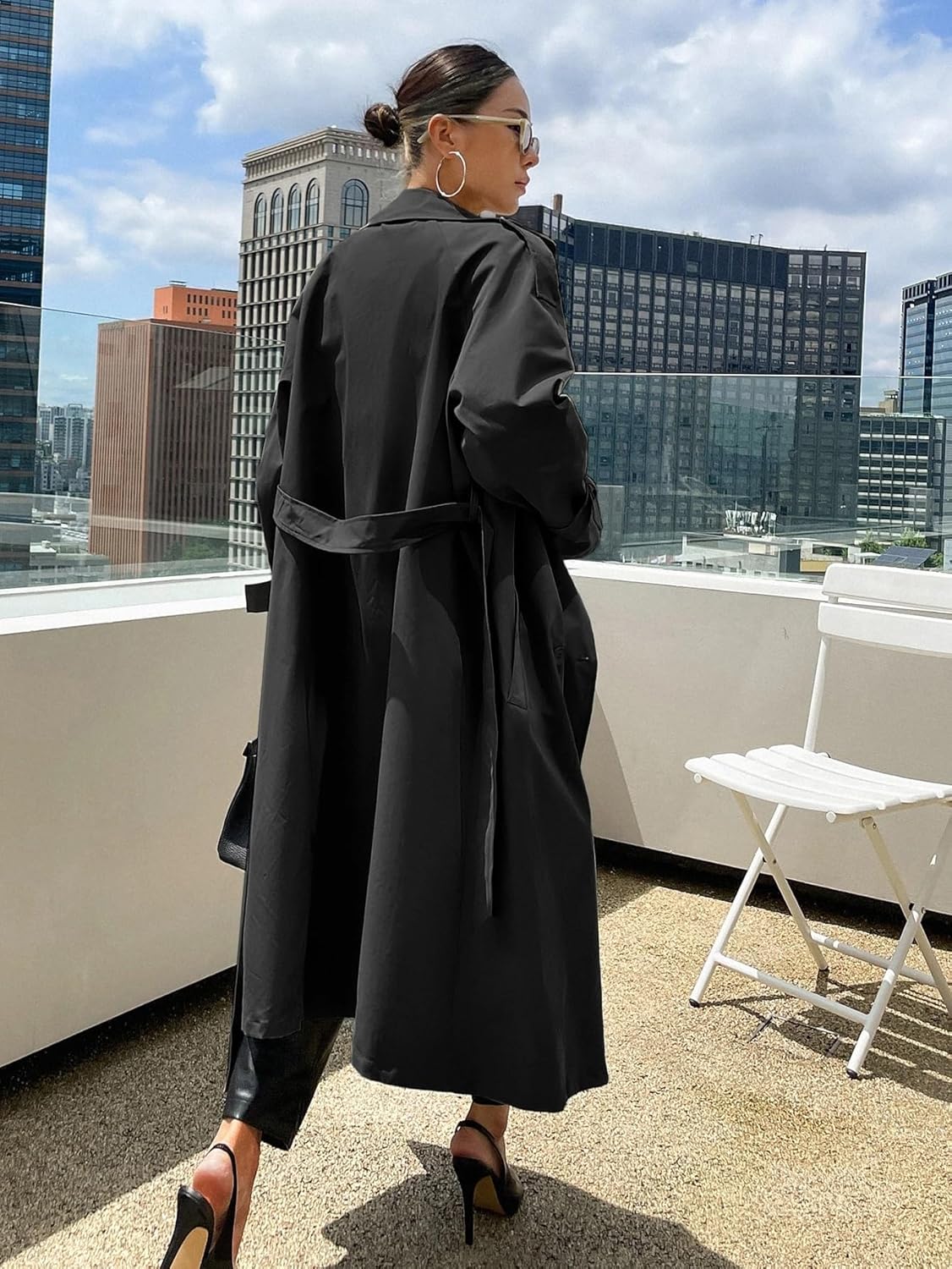 Women's Winter Fashion Long Sleeve Raglan Sleeve Belted Trench Coat Trench Coat