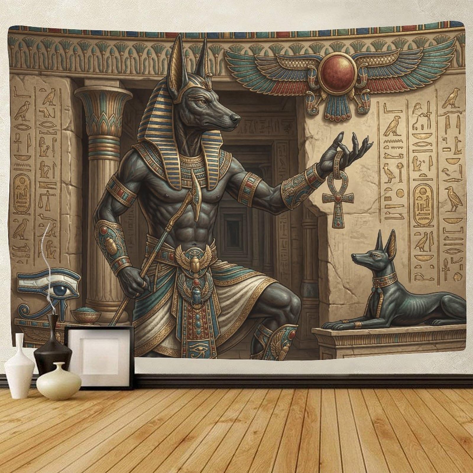 GPMNBCXZK Egyptian Anubis Wall Tapestry Mythological Symbol 3D Printed Art Decor for Bedroom and Living Room 130cmx150cm