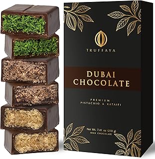 Truffaya Dubai Chocolate Bar Pistachio Kataifi - Premium 3-in-1 Kunafa Style Milk Chocolate with Pistachio Hazelnut & Almond Fillings - Dubai Knafeh Chocolates Bars 7.41 oz Pack