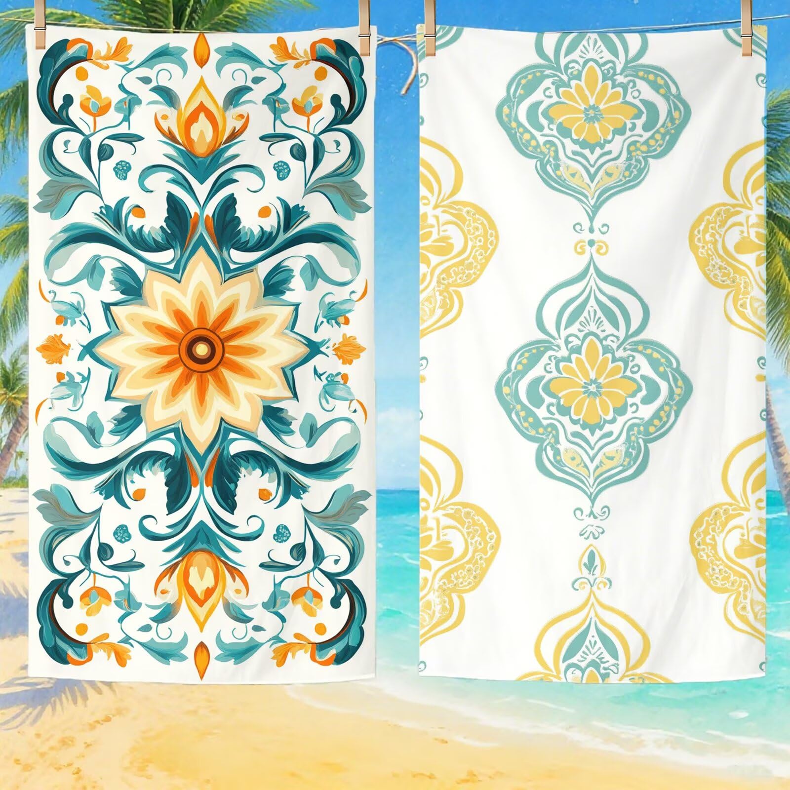 Mikrofaser Strandtuch 180x100 cm, Strandtuch Retro Sandfrei, Schnelltrocknendes und Strand Sonnenschutz Funktion Mikrofaser Handtuch groß für Badezimmer Strand Schwimmen Camping Strand Zubehör Q-298