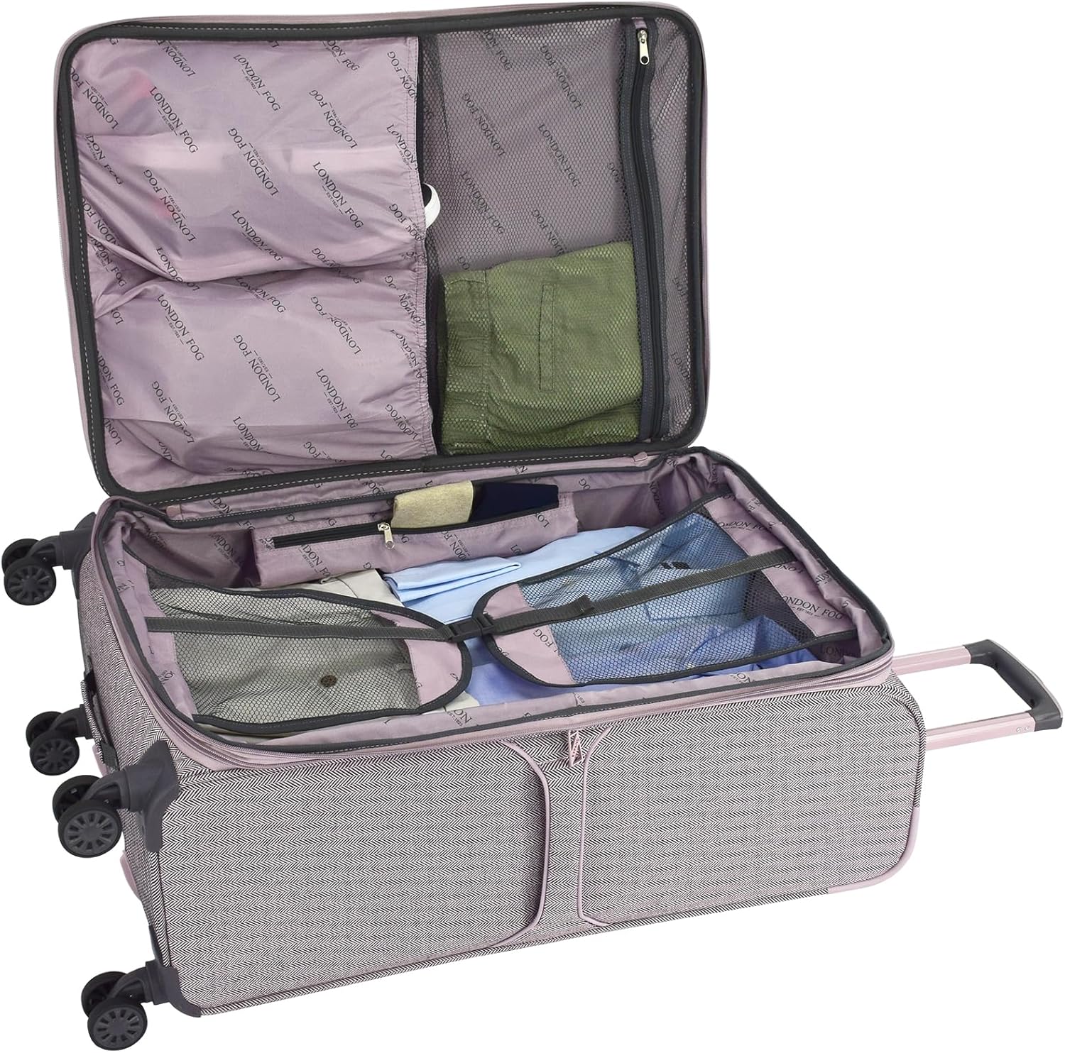 London Fog Kensington Lavender Black Herringbone 28" Expandable Spinner