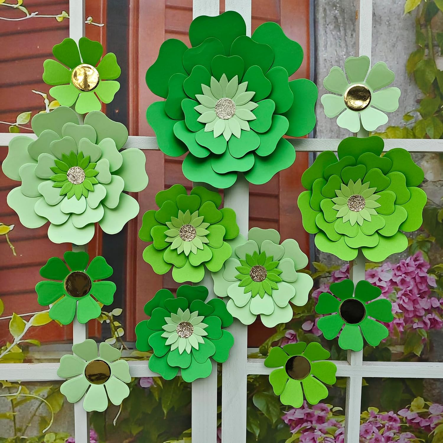 Green Paper Flowers Decorations for Wall Green Wedding Birthday Spring Party Decoration Backdrop Nursery Room Home Decor (10 inch-6 inch) Pack of 12