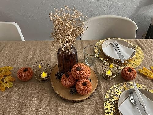 Miniatura 2 de Juego de 12 manteles individuales desechables dorados de malla fina metálica redonda de 13 pulgadas, manteles individuales prensados de otoño,