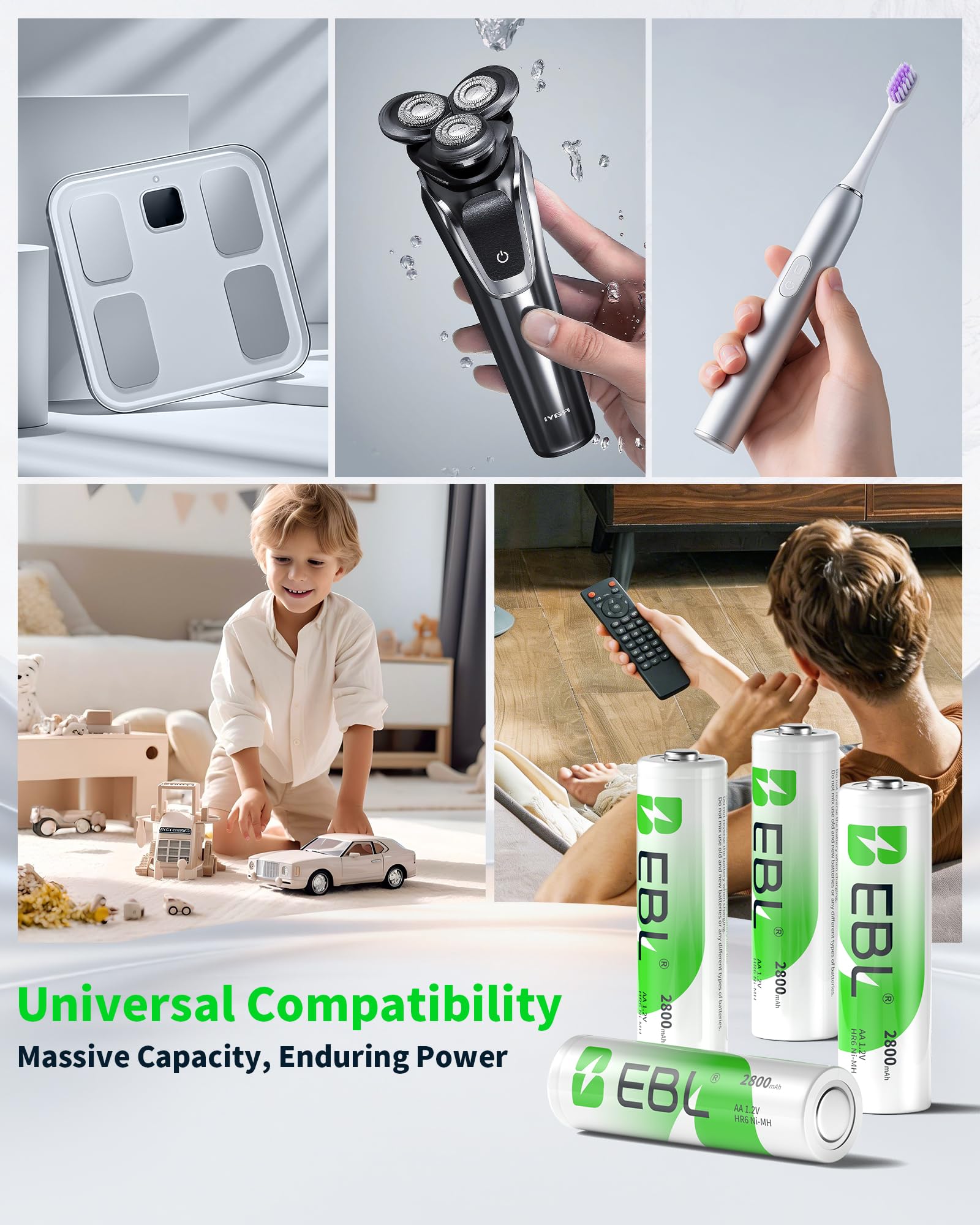 EBL Confezione da 8 batterie ricaricabili Ni-MH AA da 2800 mAh e caricabatterie ricaricabili AA AAA