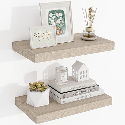 Miniatura 45 de Estantes flotantes de 24 pulgadas, con textura 3D de veta de madera, estantes flotantes de pared de 24"x9.25"x1.5" de profundidad, estantes de Roble