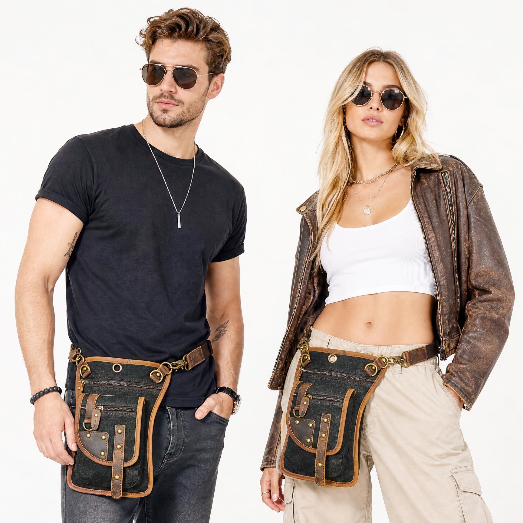 Tela Resistente All'acqua + Vera Pelle Moto Equitazione Travel Coscia Borsa per Gambe Marsupio in Vita Per Gli Uomini Donne FB2141
