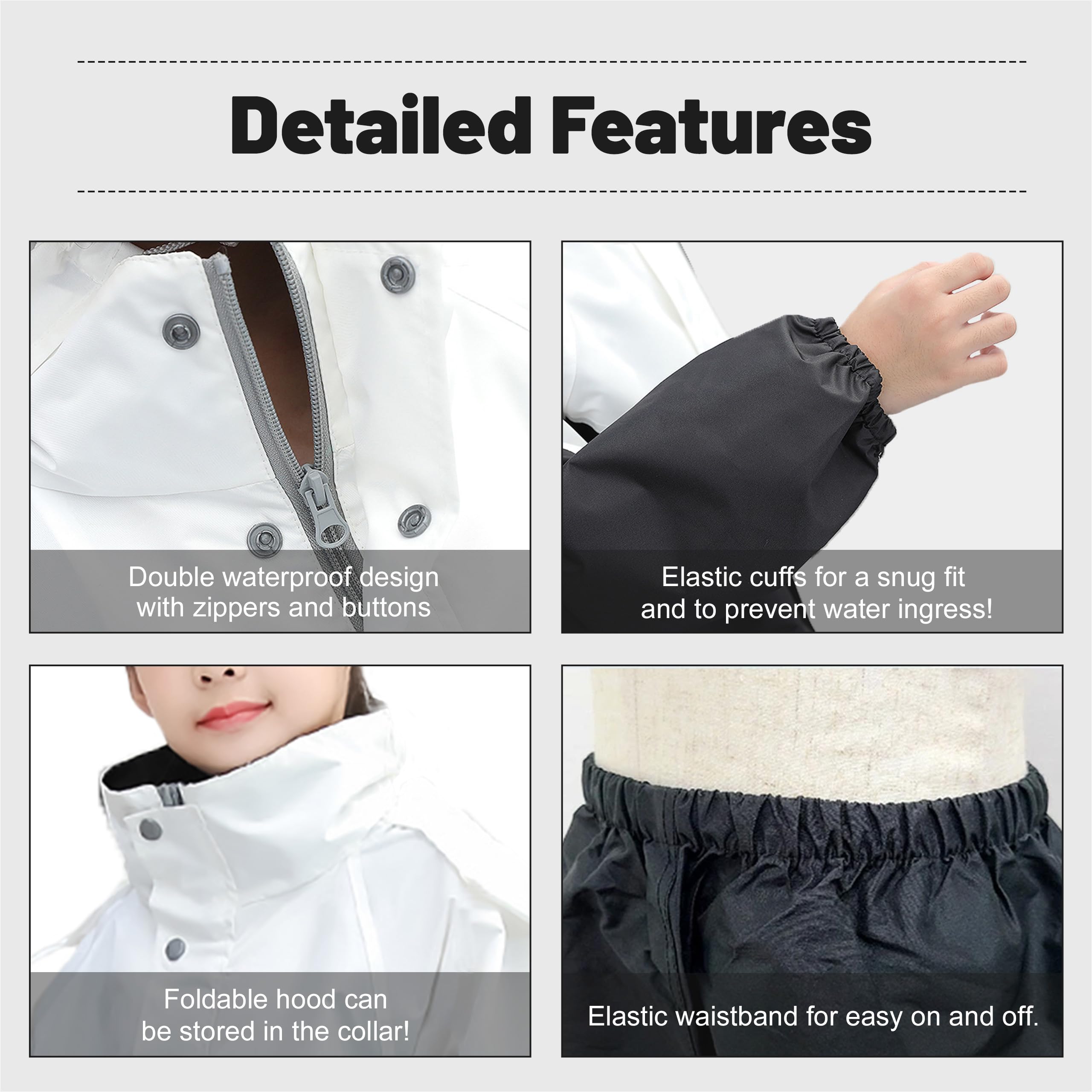 Volunboy Enfants Imperméable à Capuche Boutons Manteau Veste de Pluie et Pantalon Combinaison pour Fille Garçon