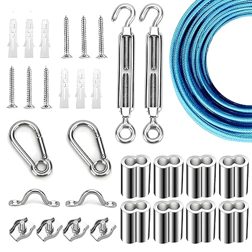 Miniatura 14 de Kit de suspensión de luces de globo, cable guía de luz para exteriores, cable de acero inoxidable recubierto de vinilo, incluye PVC transparente