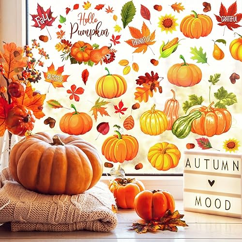 Miniatura 3 de 9 hojas de otoño para ventana, decoraciones de calabaza de Acción de Gracias, decoraciones de calabaza de Hello Pumpkin para otoño, cosecha, hogar,