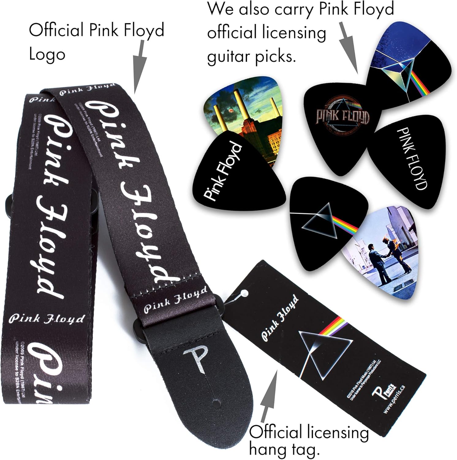 Perris Leathers | Pink Floyd Guitar Strap (Official Licensing) 2” Double Sided, Polyester Webbing, Adjustable Length 39" - 58" Long, LPCP-1069